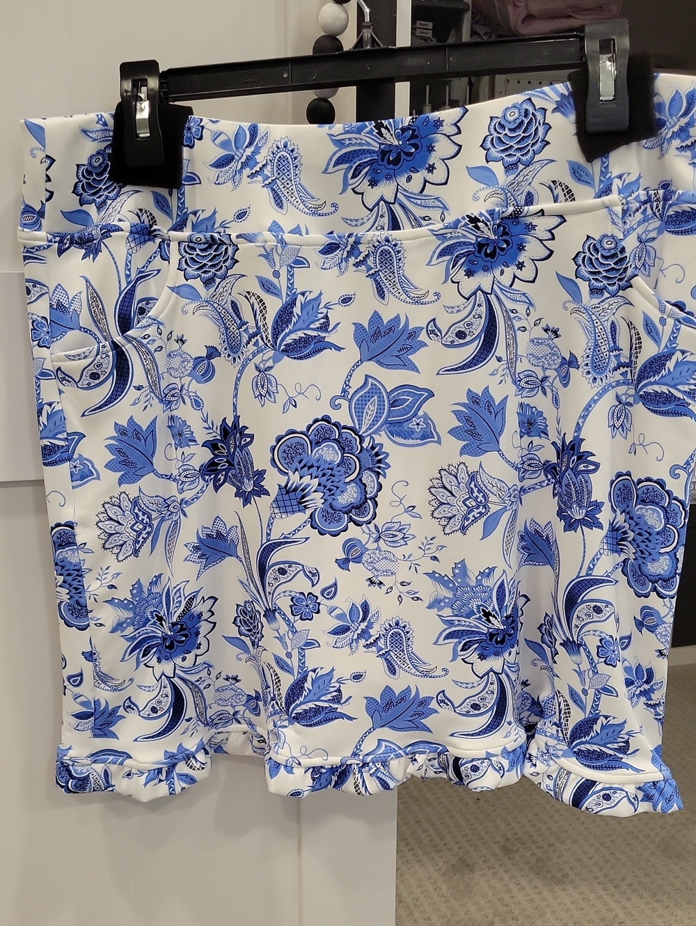 Blue & White Floral Ruffle Hem Women's Skirt